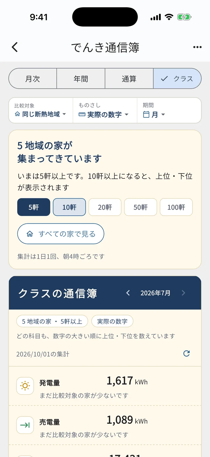 同じ断熱地域を選んだときの「5 地域の家が集まってきています」のカード（軒数の目安・すべての家で見る）