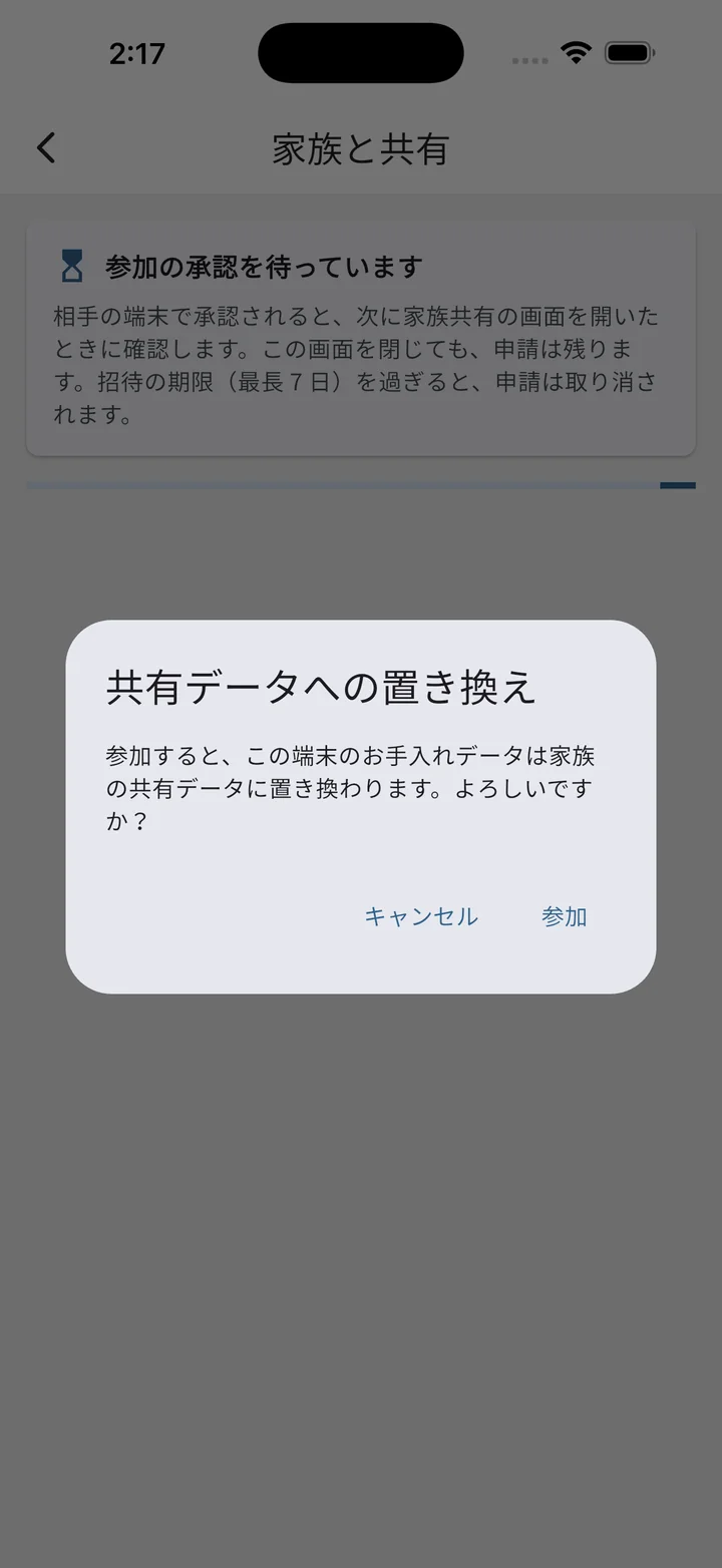 共有データへの置き換えを確認するダイアログ